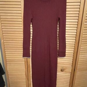 Varley Deep plum ribbed knit midi dress